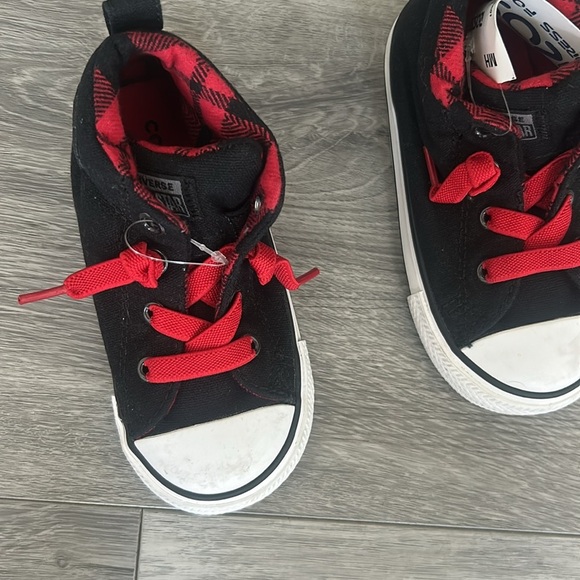 Converse Kids Black and Red Plaid Sneakers 7 - Picture 4 of 6
